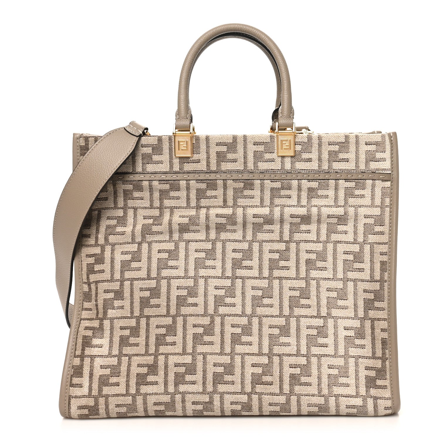 Fendi Chenille Vitello Cher FF Medium Fendi Sunshine Shopper Tote Tortora