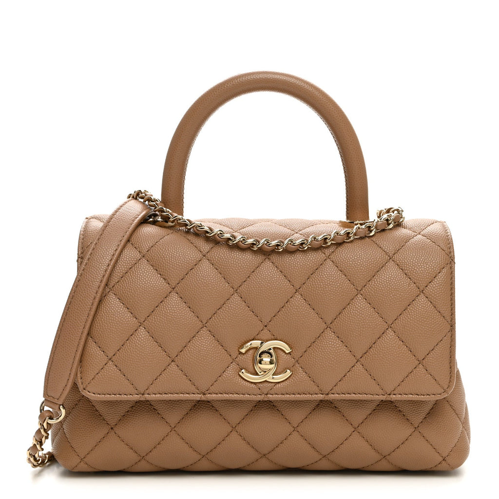 Chanel Caviar Quilted Mini Coco Handle Flap Beige