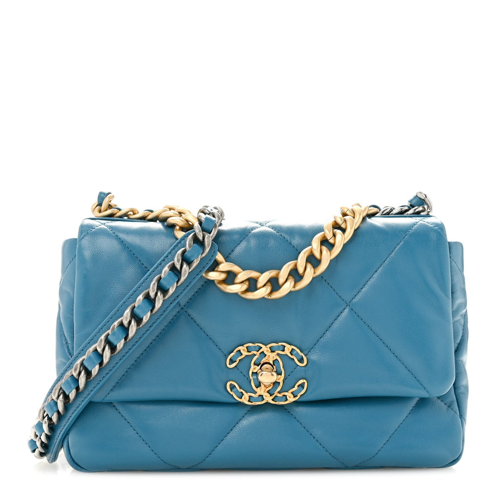 Chanel Goatskin Quilted Medium Chanel 19 Flap Turquoise