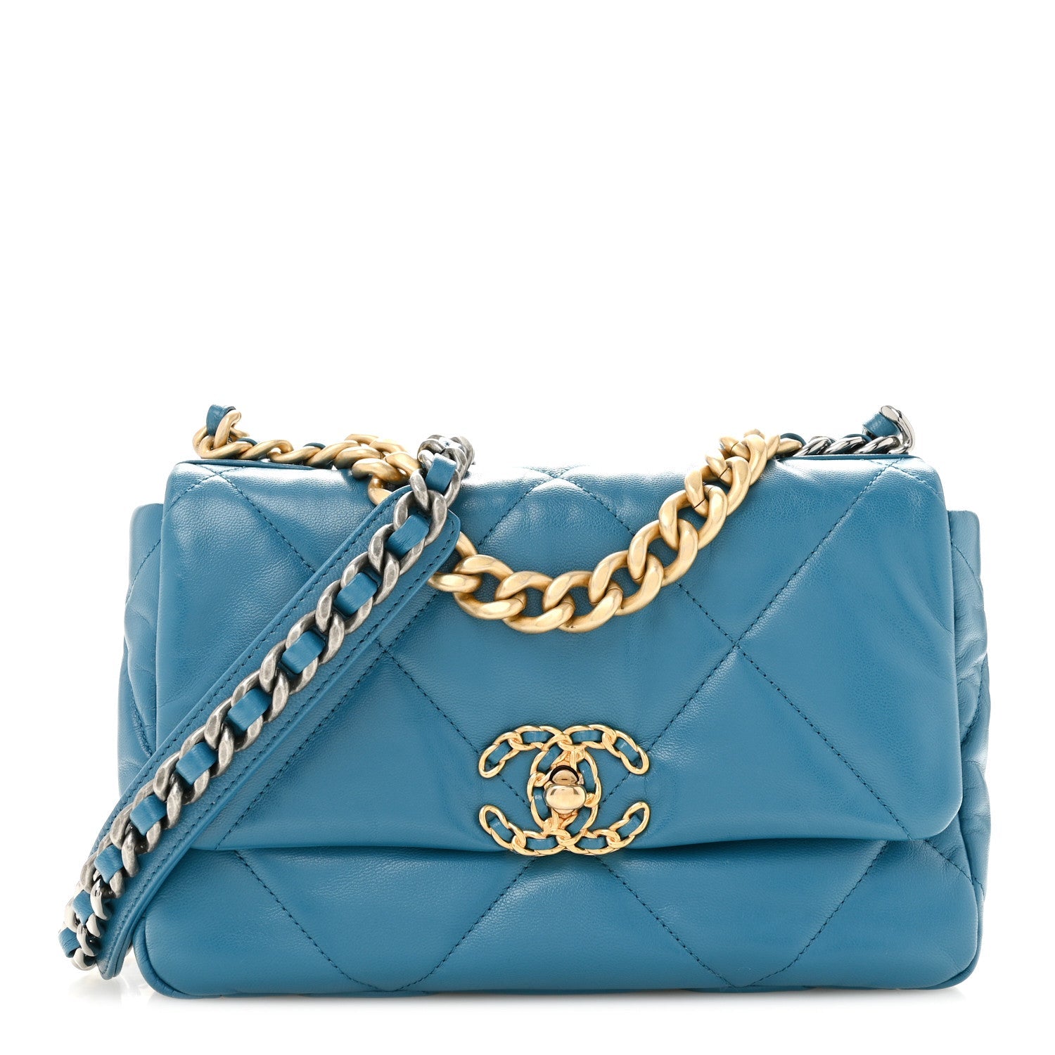 Chanel Goatskin Quilted Medium Chanel 19 Flap Turquoise
