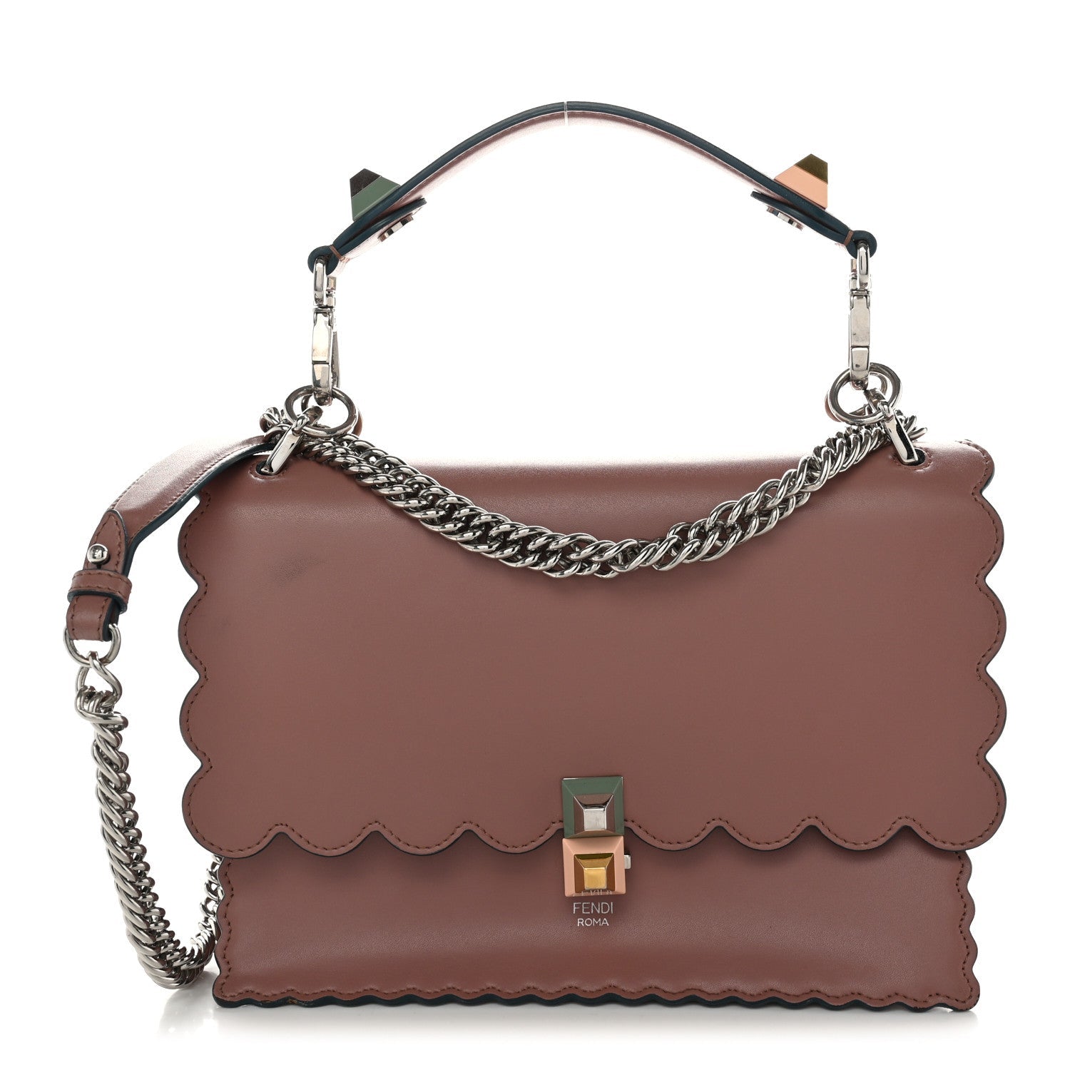 Fendi Vitello Liberty Scalloped Studded Kan I Shoulder Bag English Rose