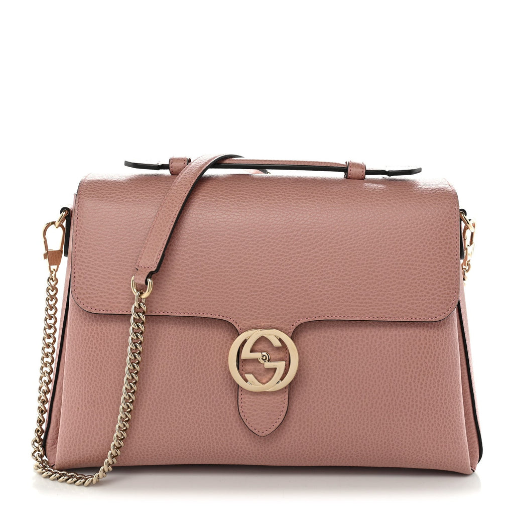 Gucci Dollar Calfskin Medium Interlocking G Top Handle Shoulder Bag Soft Pink