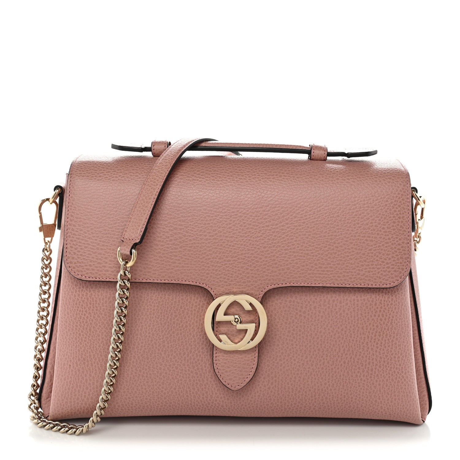 Gucci Dollar Calfskin Medium Interlocking G Top Handle Shoulder Bag Soft Pink