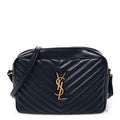 Saint Laurent Calfskin Matelasse Monogram Lou Camera Bag Deep Marine