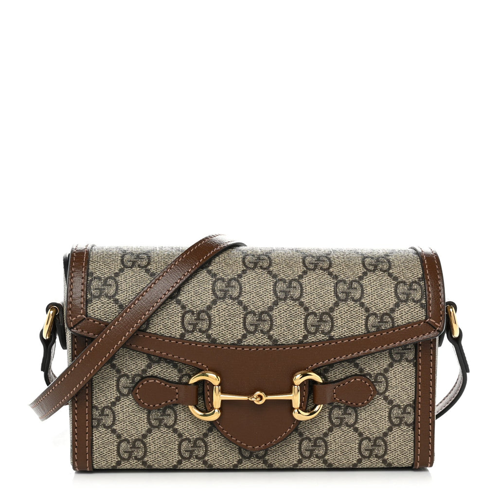 Gucci GG Supreme Monogram Mini Horsebit 1955 Shoulder Bag Beige Brown Sugar