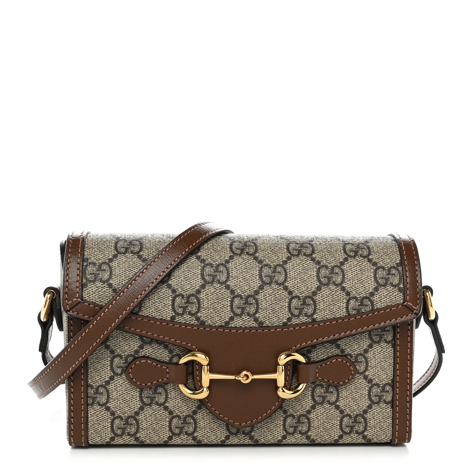 Gucci GG Supreme Monogram Mini Horsebit 1955 Shoulder Bag Beige Brown Sugar