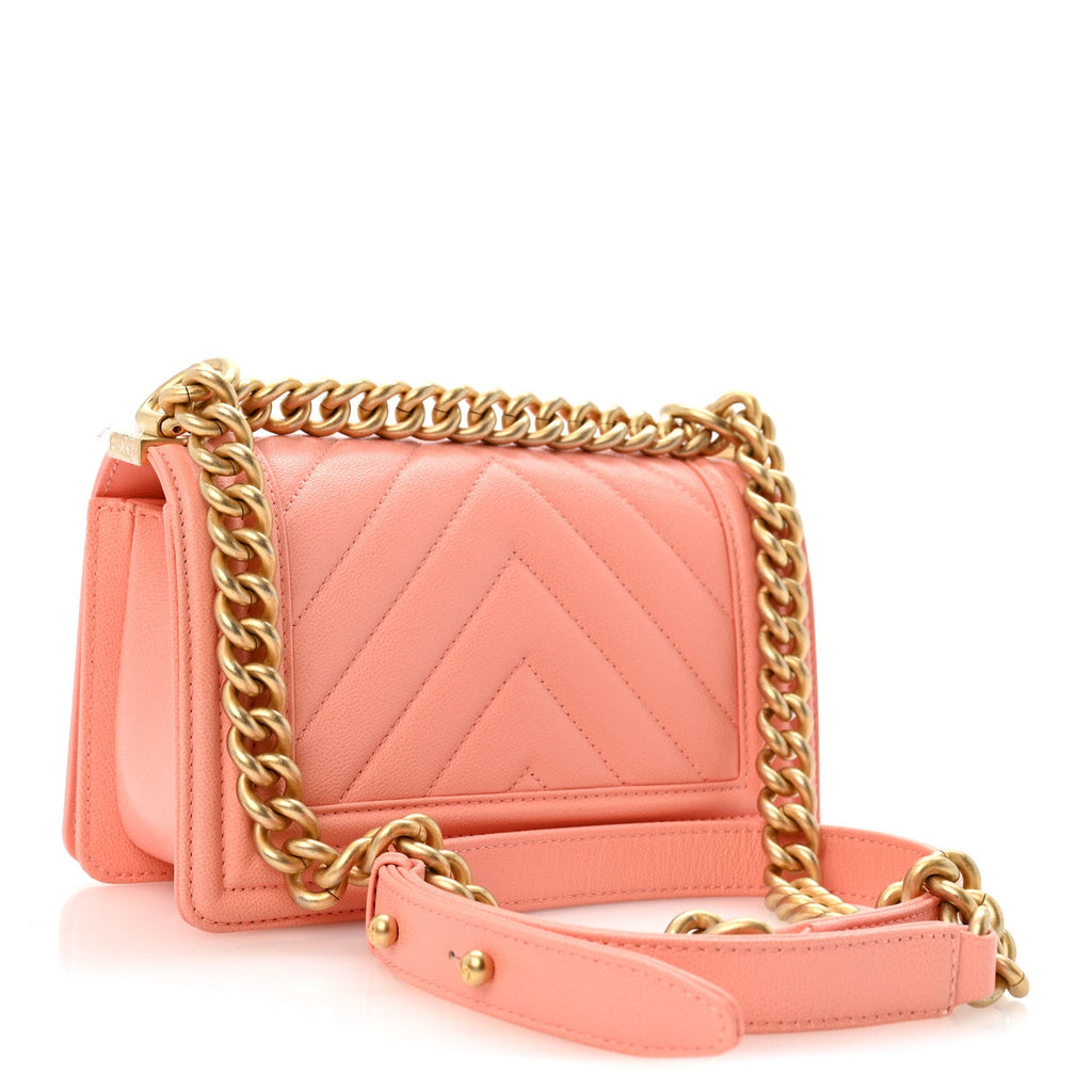 Chanel Caviar Chevron Quilted Small Boy Flap Orange