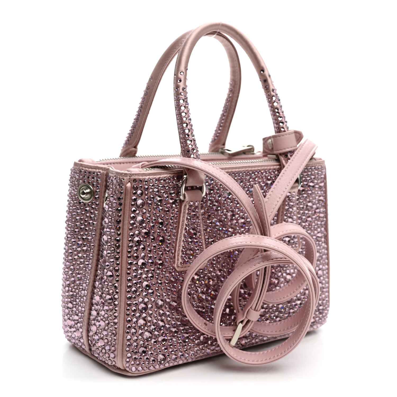 Prada Satin Crystal Mini Galleria Double Zip Tote Alabastro