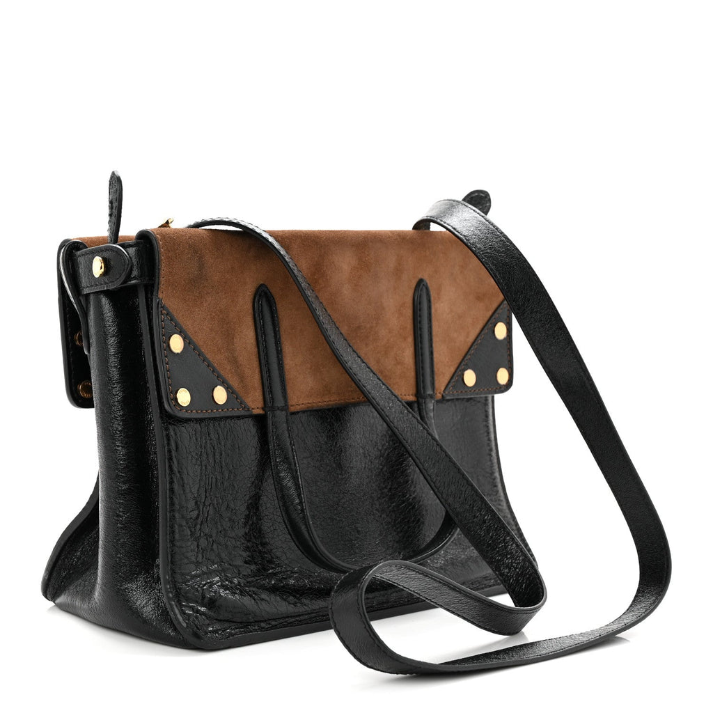 Fendi Agnello Old Shine Vitello Go Rain Small Flip Tote Black Marrone