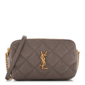 Saint Laurent Grained Lambskin Quilted Mini Becky Double Zip Bag Taupe
