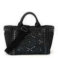 Prada Canapa Denim Crystal Rivet Studded Tote Avio