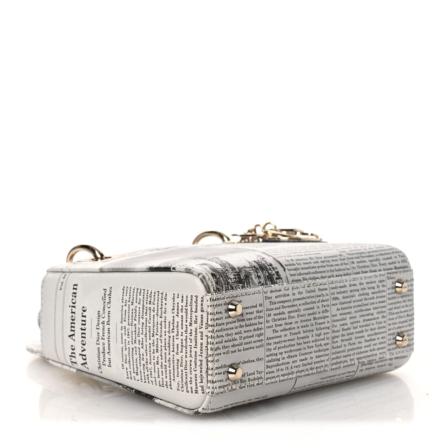 Dior Calfskin Newspaper Printed Mini Lady Dior Black White