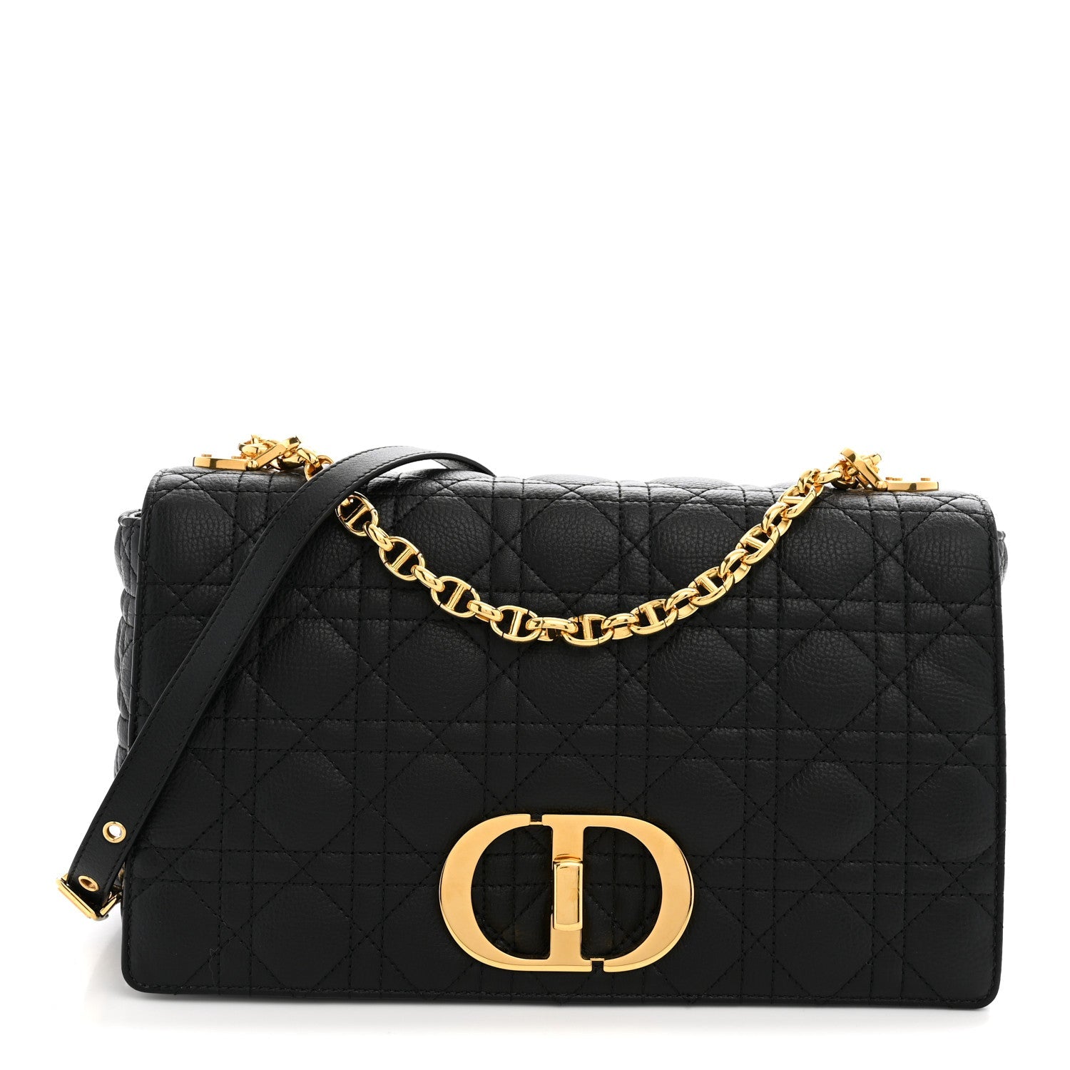 Dior Cannage Large Caro Bag Black front view