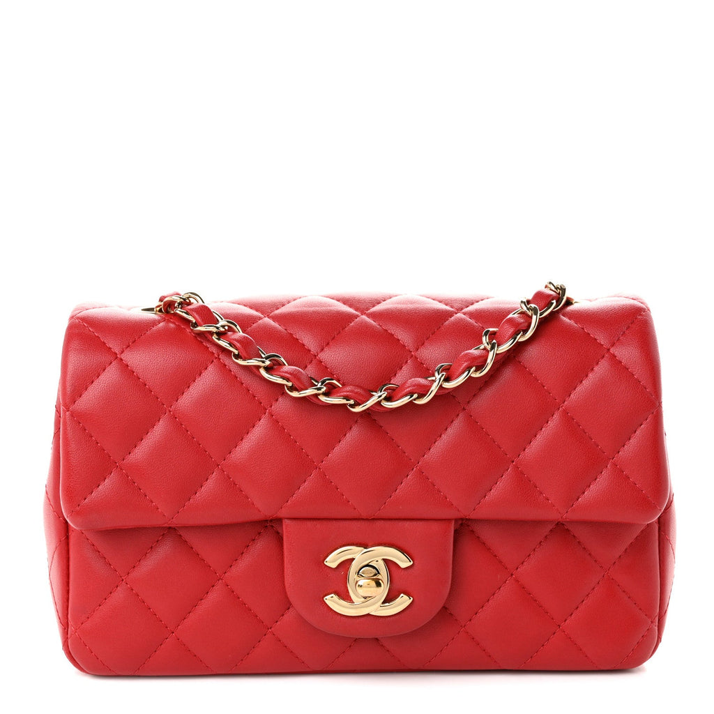 Chanel Lambskin Quilted Mini Rectangular Flap Red Dark Red