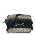 Gucci GG Supreme Monogram Textured Dollar Calfskin Small Horsebit 1955 Shoulder Bag Beige Blue