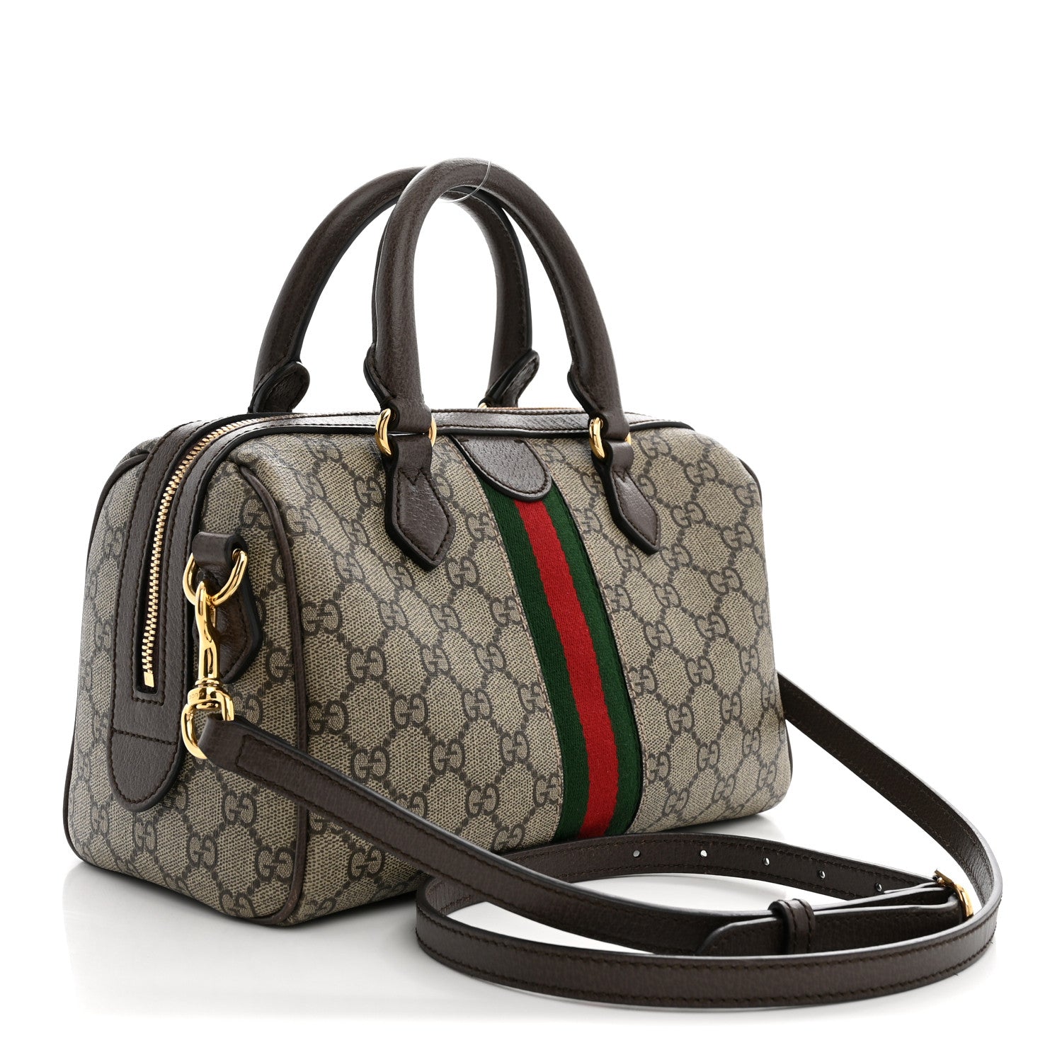 Gucci GG Supreme Monogram Web Small Ophidia Top Handle Bag Beige Ebony
