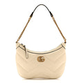 Gucci Calfskin Matelasse GG Marmont Half Moon Hobo White