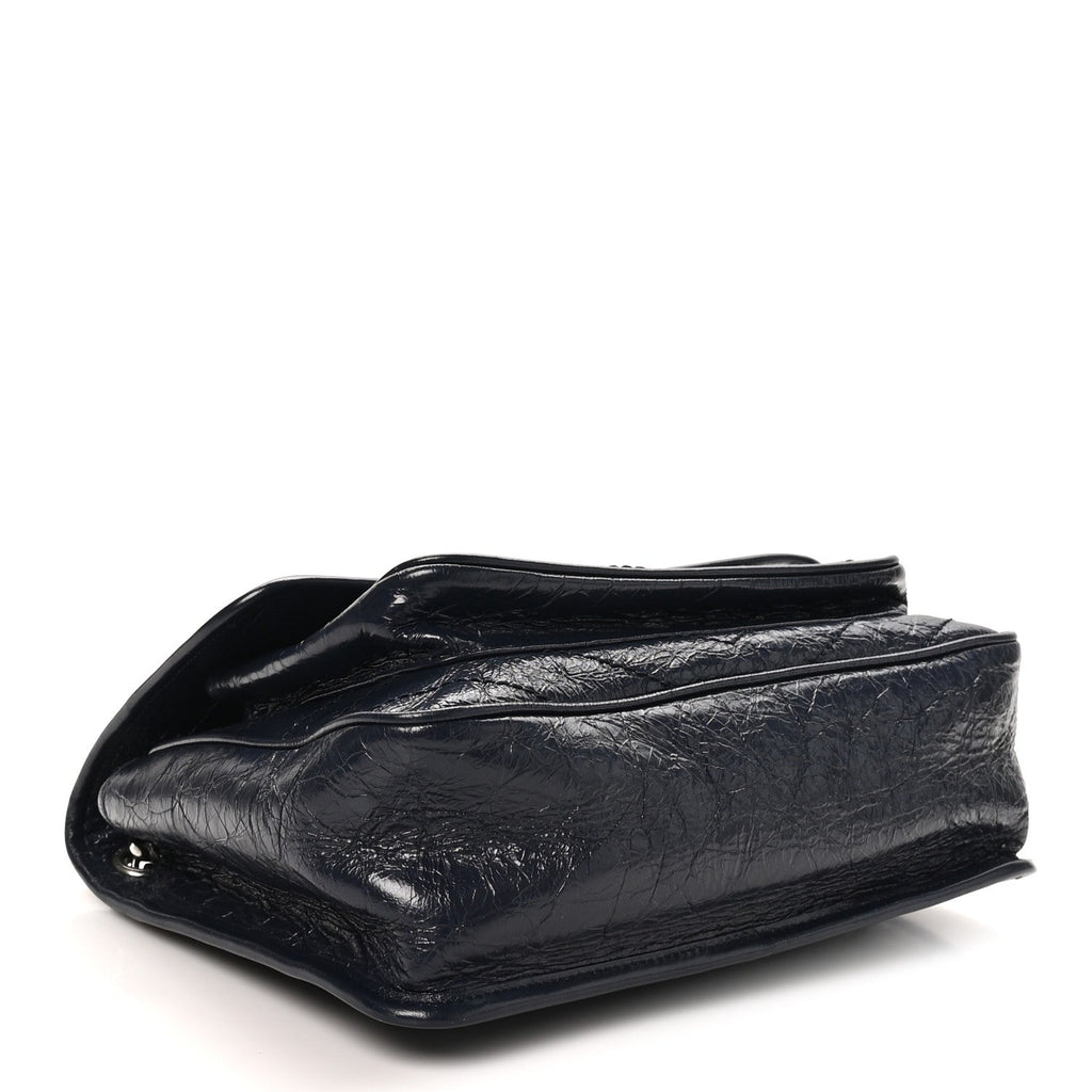 Saint Laurent Crinkled Calfskin Matelasse Monogram Medium Niki Chain Satchel Deep Marine