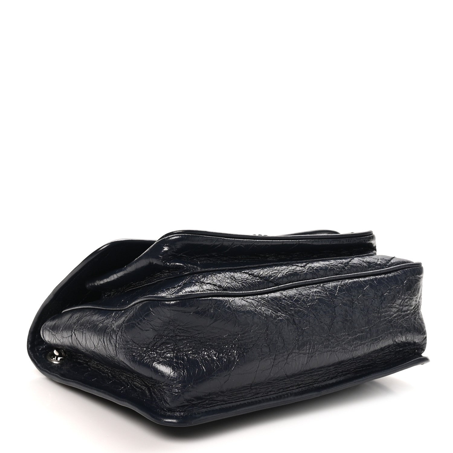 Saint Laurent Crinkled Calfskin Matelasse Monogram Medium Niki Chain Satchel Deep Marine