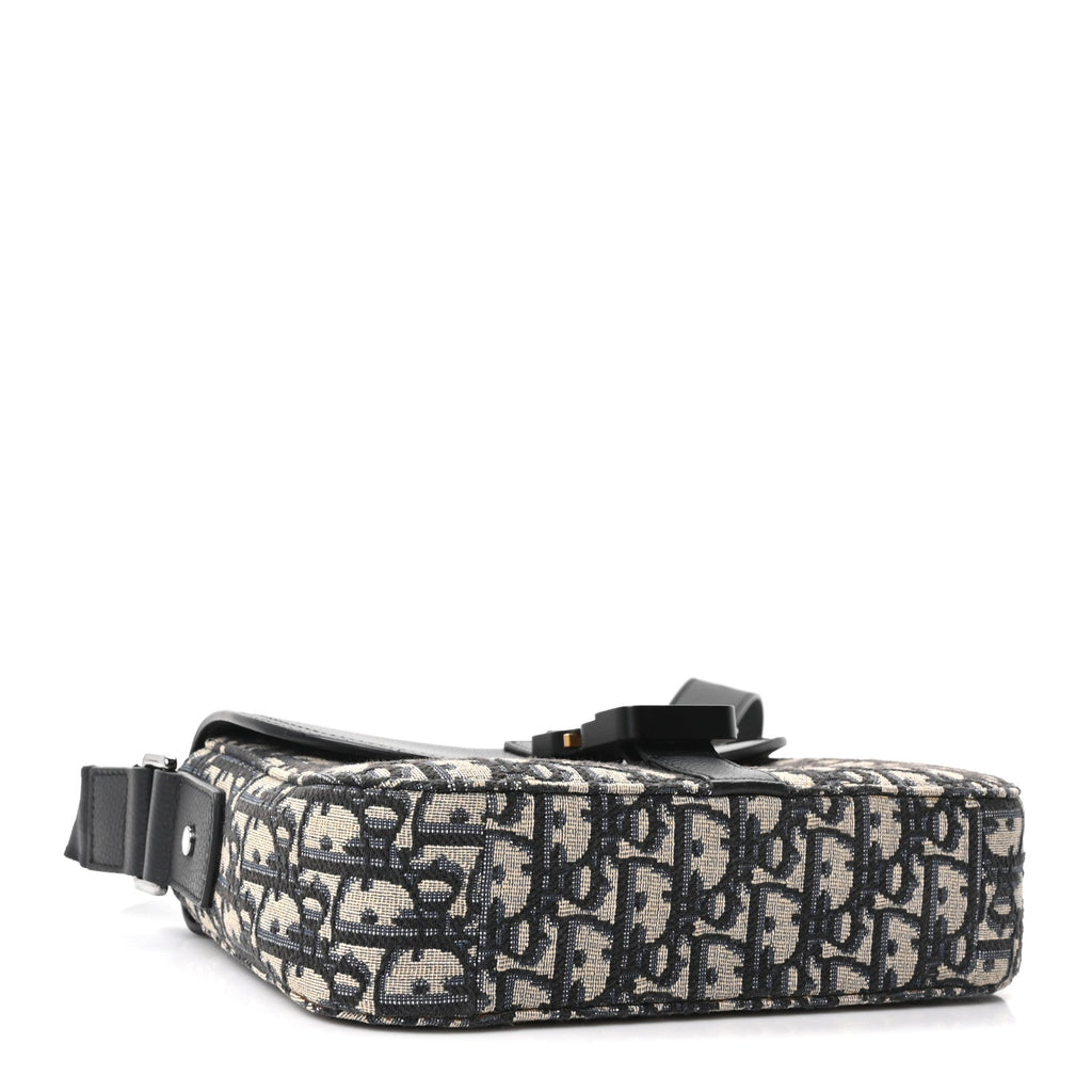 Dior Oblique Jacquard Grained Calfskin Small Saddle Messenger Bag Beige Black