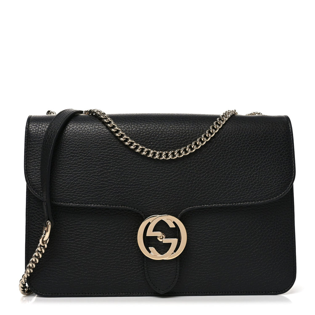 Gucci Dollar Calfskin Interlocking G Shoulder Bag Black