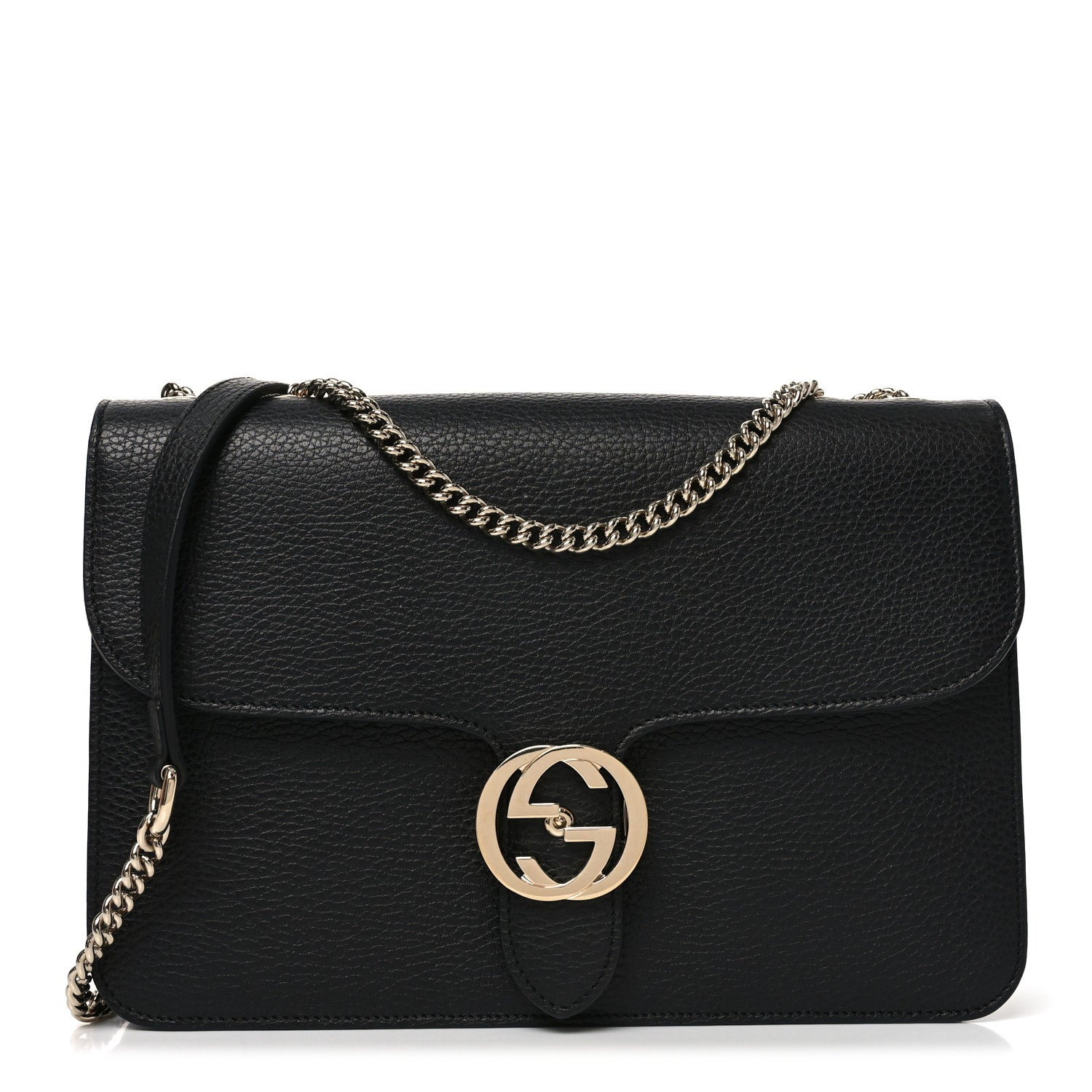 Gucci Dollar Calfskin Interlocking G Shoulder Bag Black