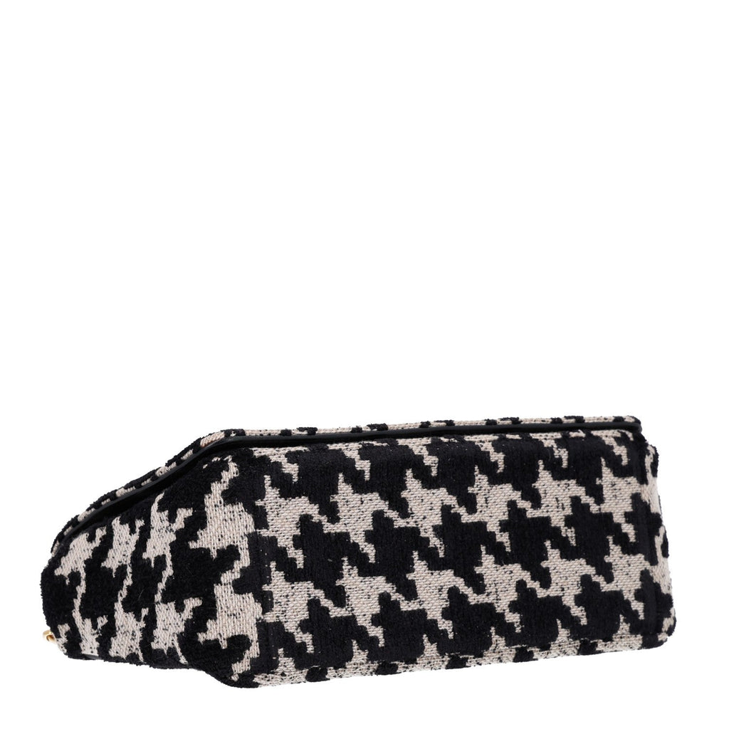 Dior Technical Canvas Macro Houndstooth Medium Caro Bag Black White