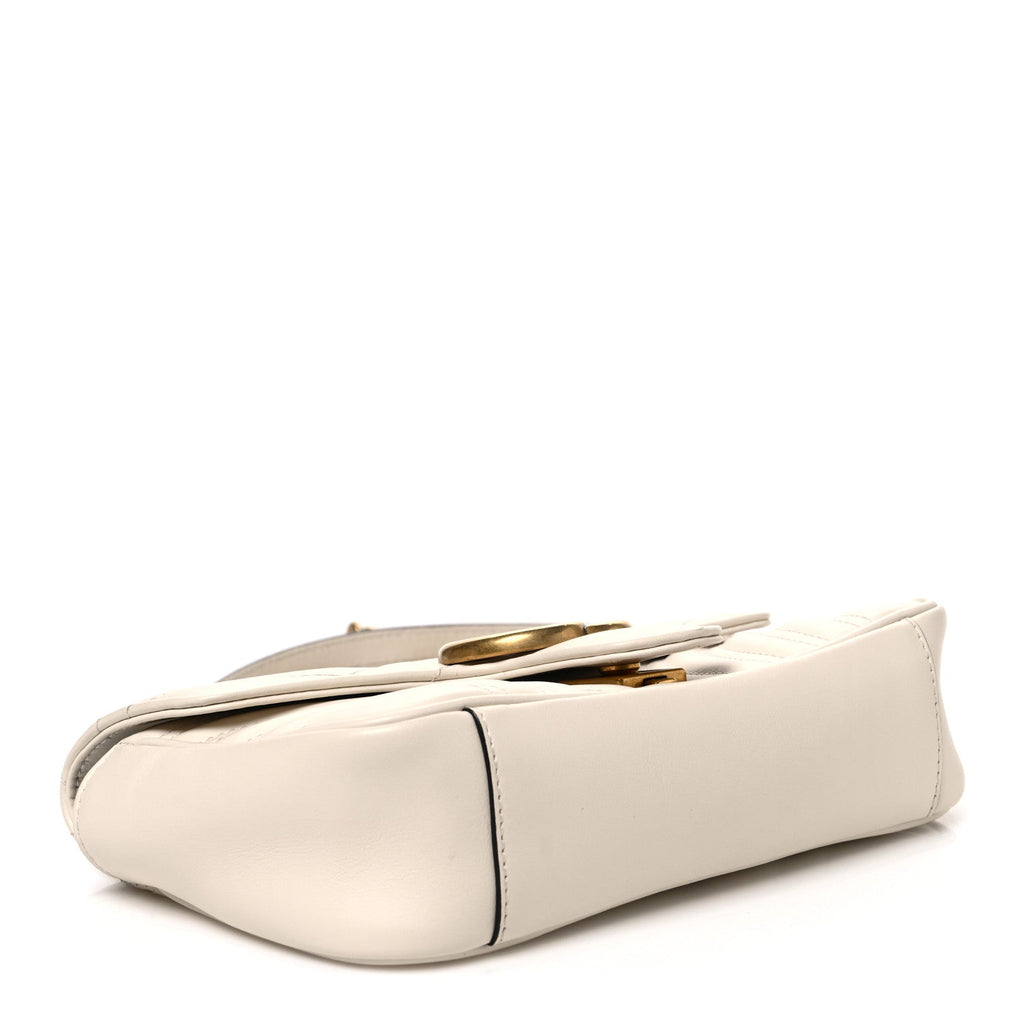 Gucci Calfskin Matelasse Mini GG Marmont Shoulder Bag White