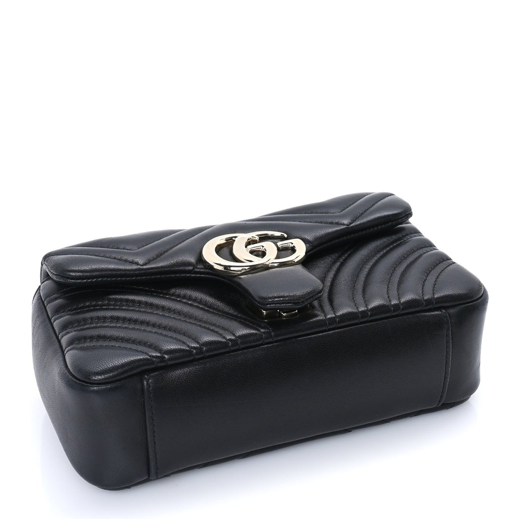 Gucci Lambskin Matelasse Small GG Marmont Shoulder Bag Black