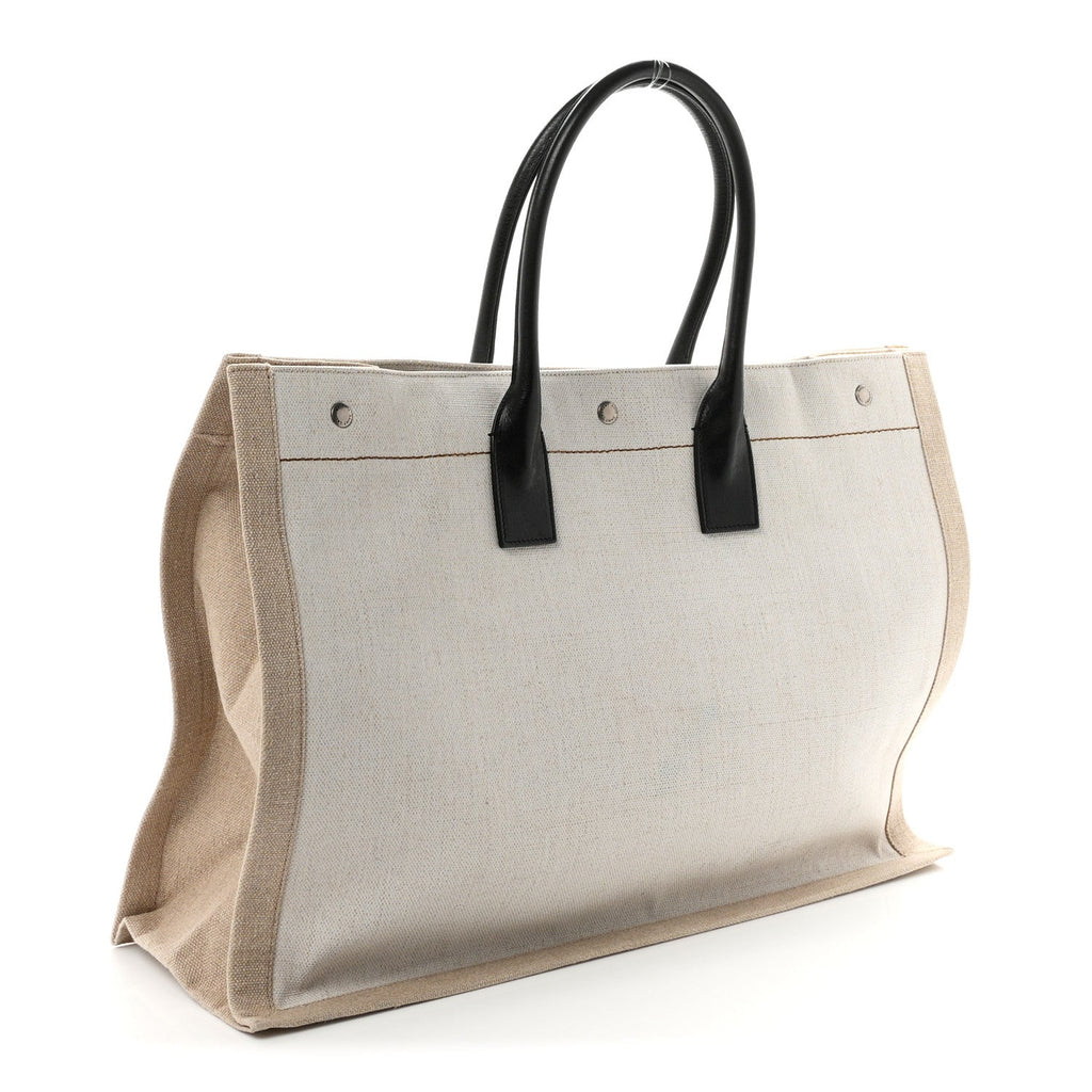 Saint Laurent Linen Calfskin Small Rive Gauche Tote Optic White