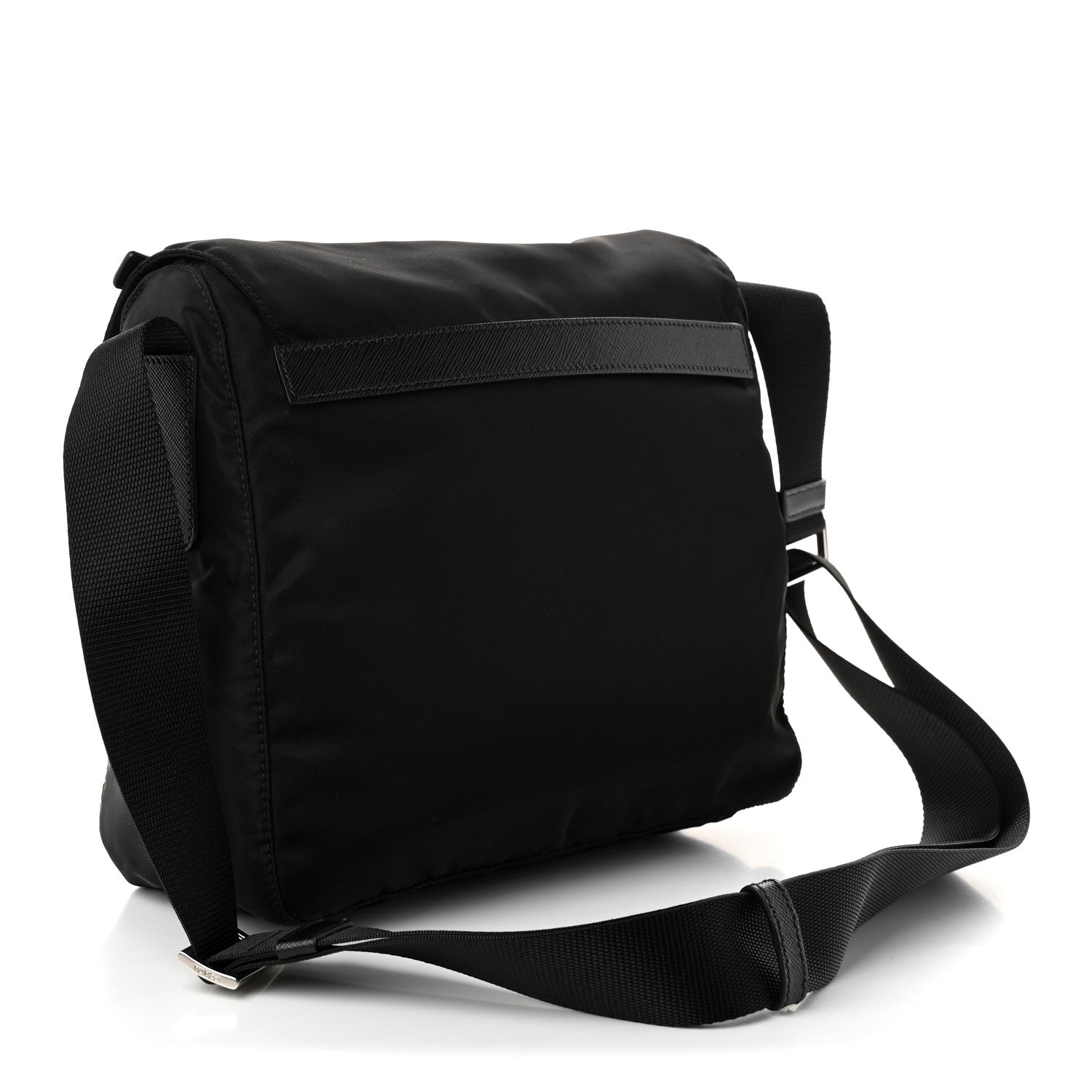 Prada Nylon Vela Saffiano Single Buckle Messenger Shoulder Bag Black