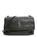 Saint Laurent Calfskin Crocodile Embossed Medium West Hollywood Monogram Fold-Over Grey
