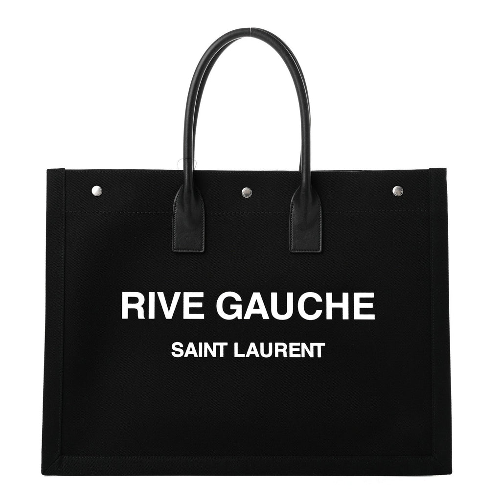 Saint Laurent Linen Calfskin Rive Gauche Tote Black