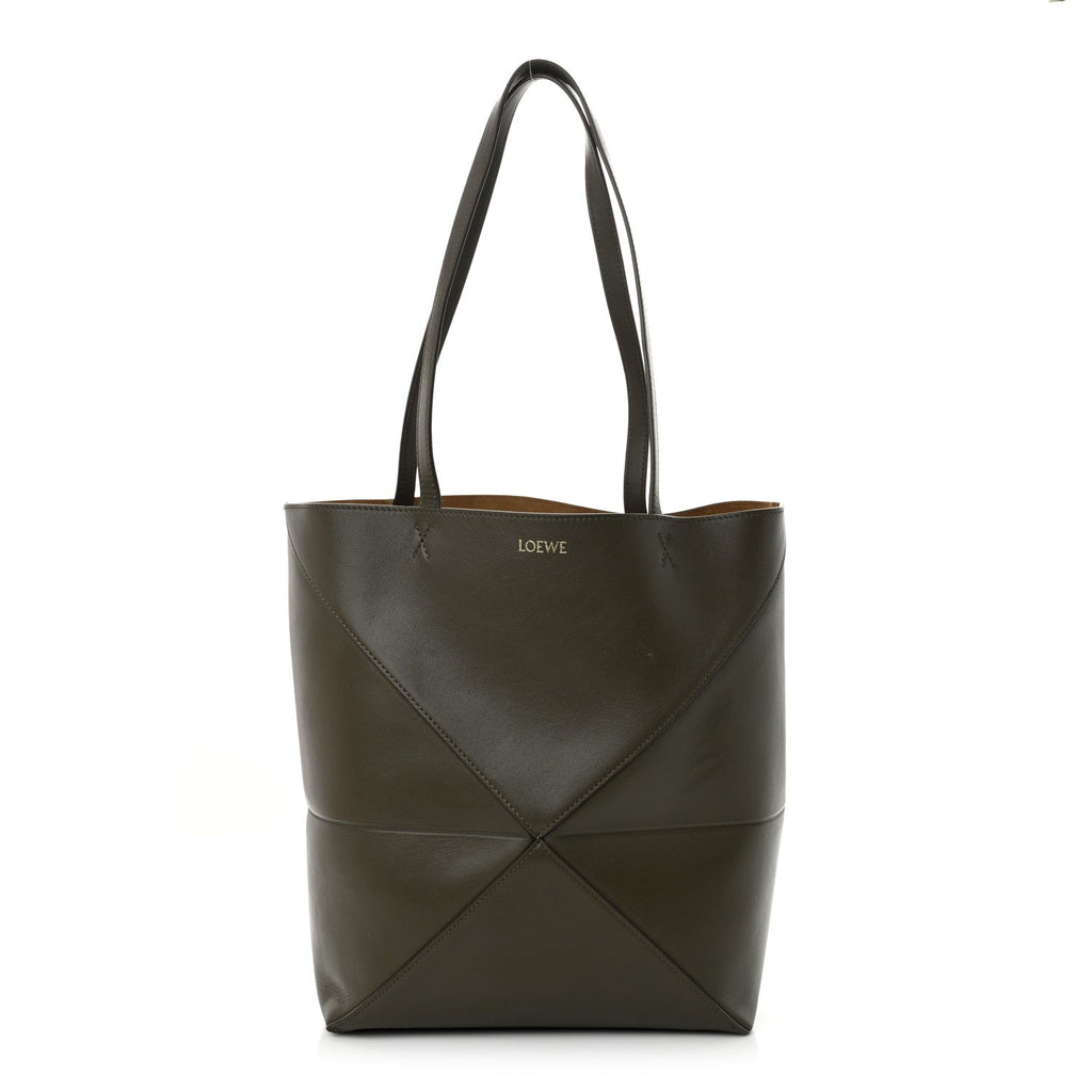 Loewe Shiny Calfskin Medium Puzzle Fold Tote Umber