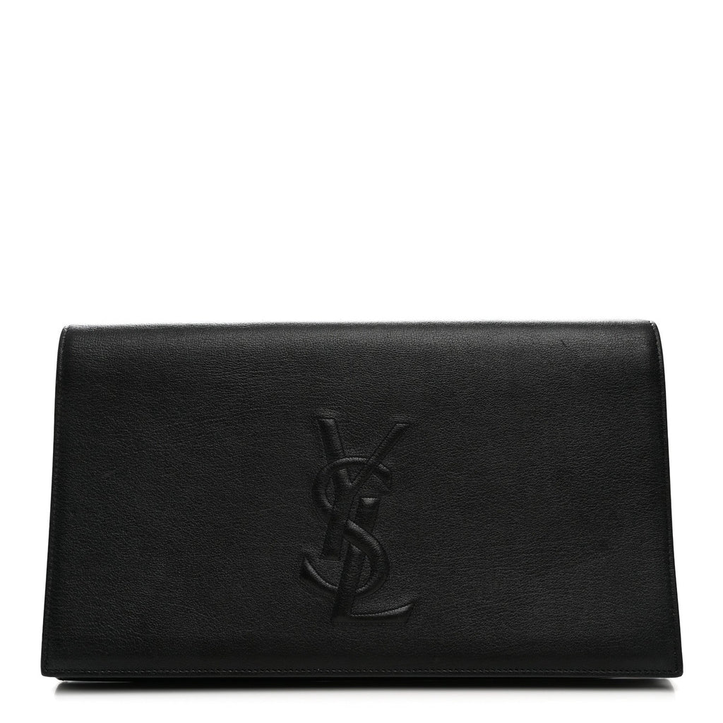 Saint Laurent Calfskin Monogram Large Belle De Jour Clutch Black
