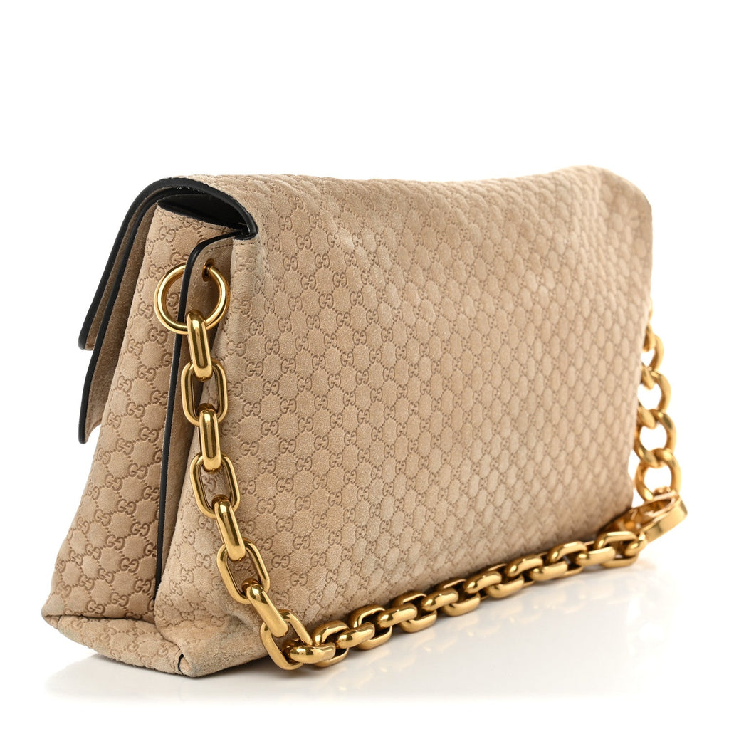 Gucci Micro GG Suede Large Chain Shoulder Bag Beige