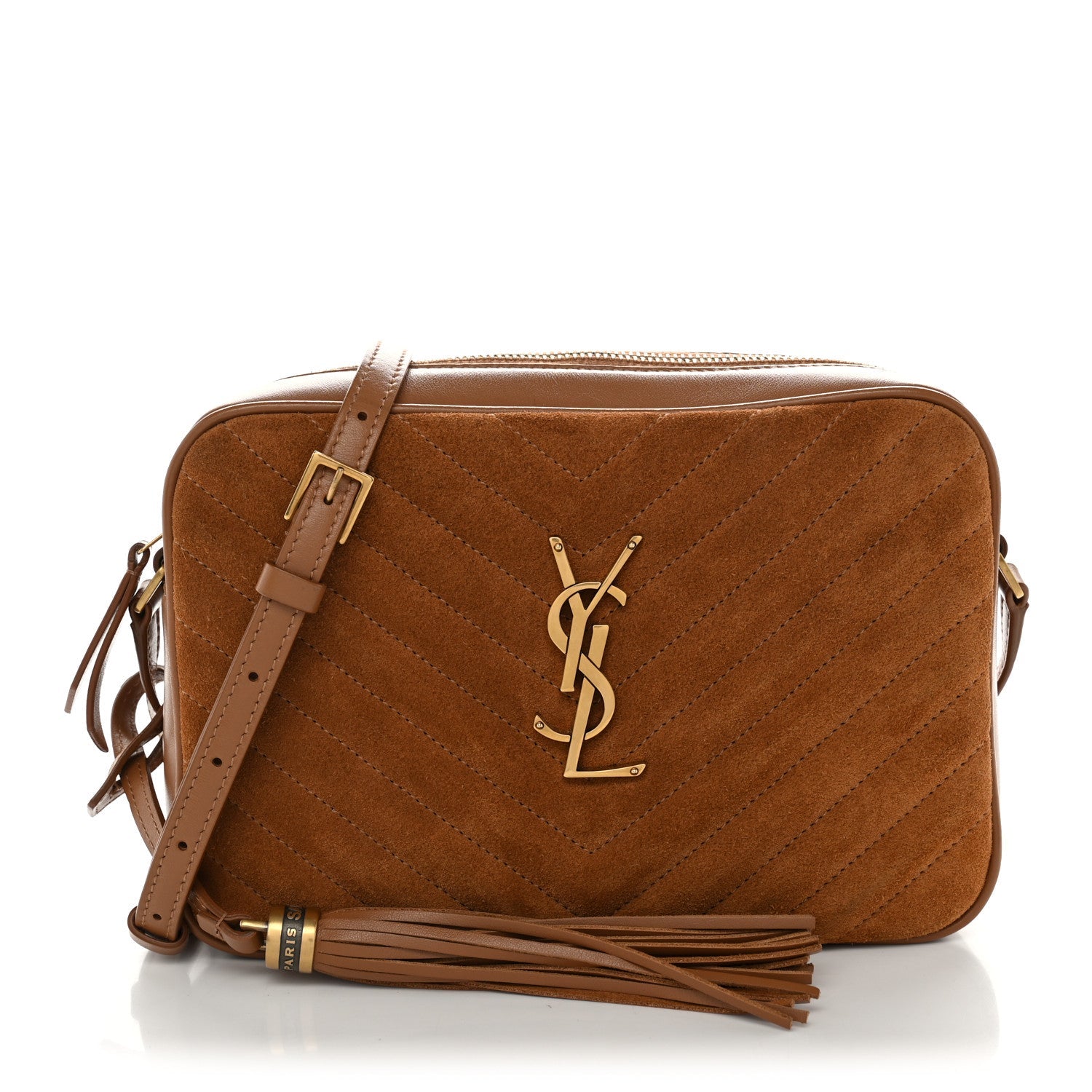 Saint Laurent Suede Matelasse Monogram Lou Camera Bag Cinnamon