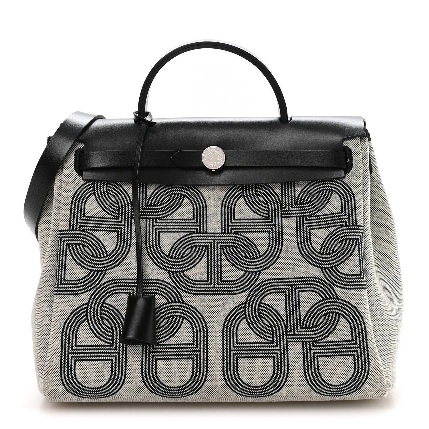 Hermès Vache Hunter Toile Chaine D'Ancre Herbag Zip Retourne 31 PM Ecru Black