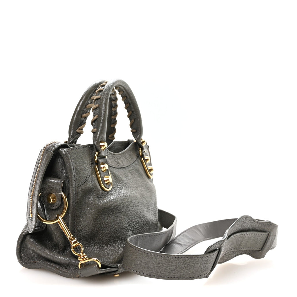 Balenciaga Chevre Gold Metallic Edge Hardware Mini City Gris Acier