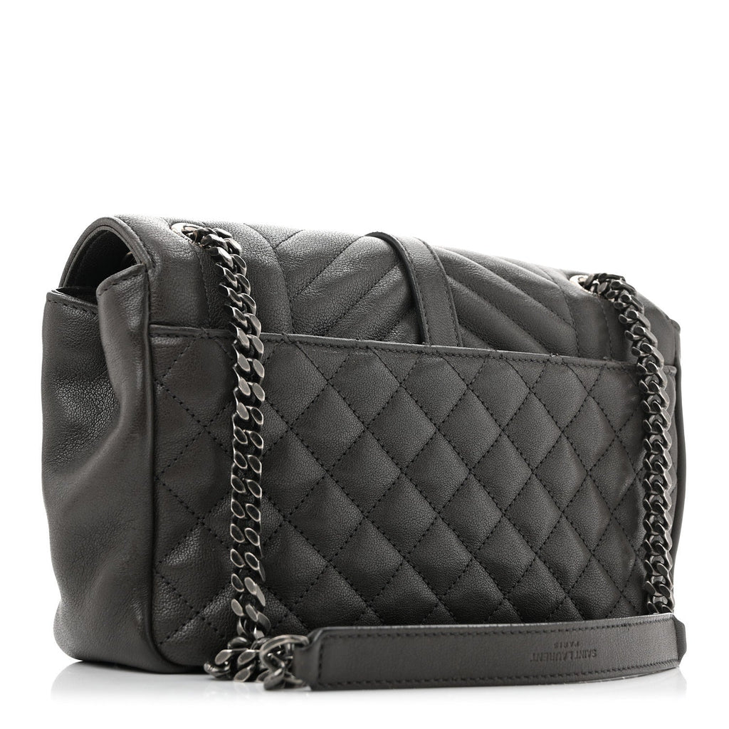 Saint Laurent Sheepskin Tri-Quilt Monogram Medium College Bag Coal