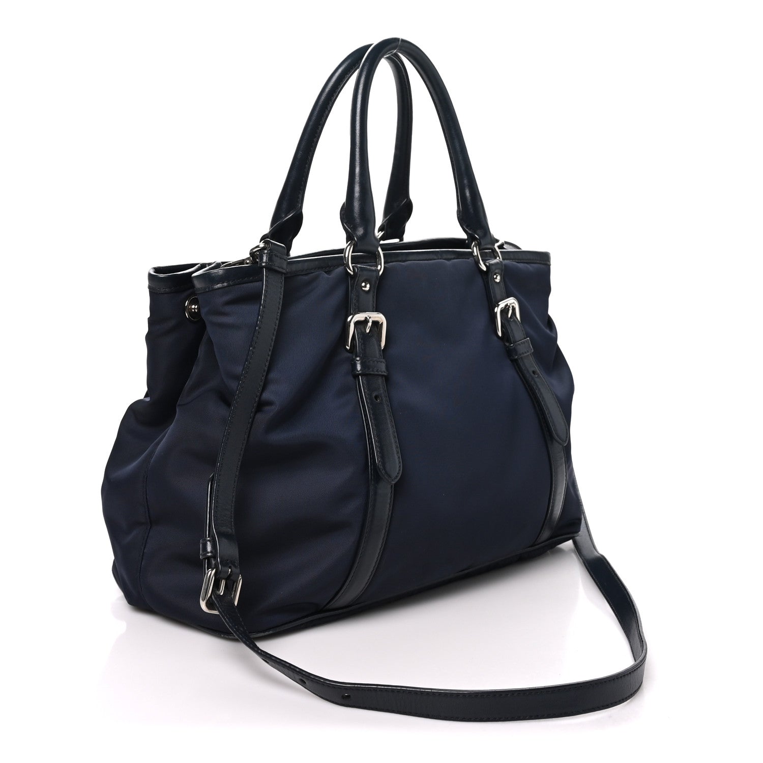 Prada Tessuto Nylon Soft Calf Small Tote Blue