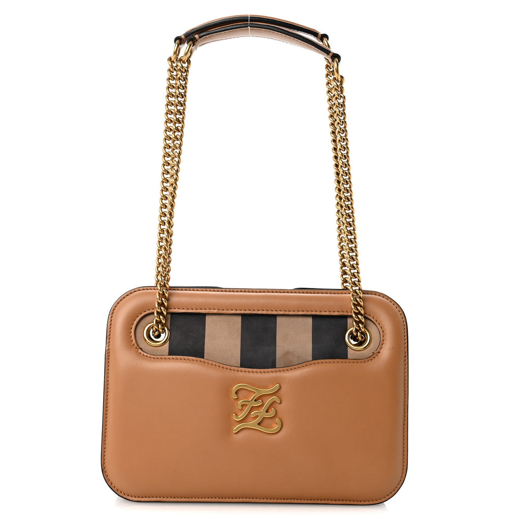 Fendi Vitello King Nubuck Pequin Karligraphy Pocket Shoulder Bag Biscuit Tobacco Moro