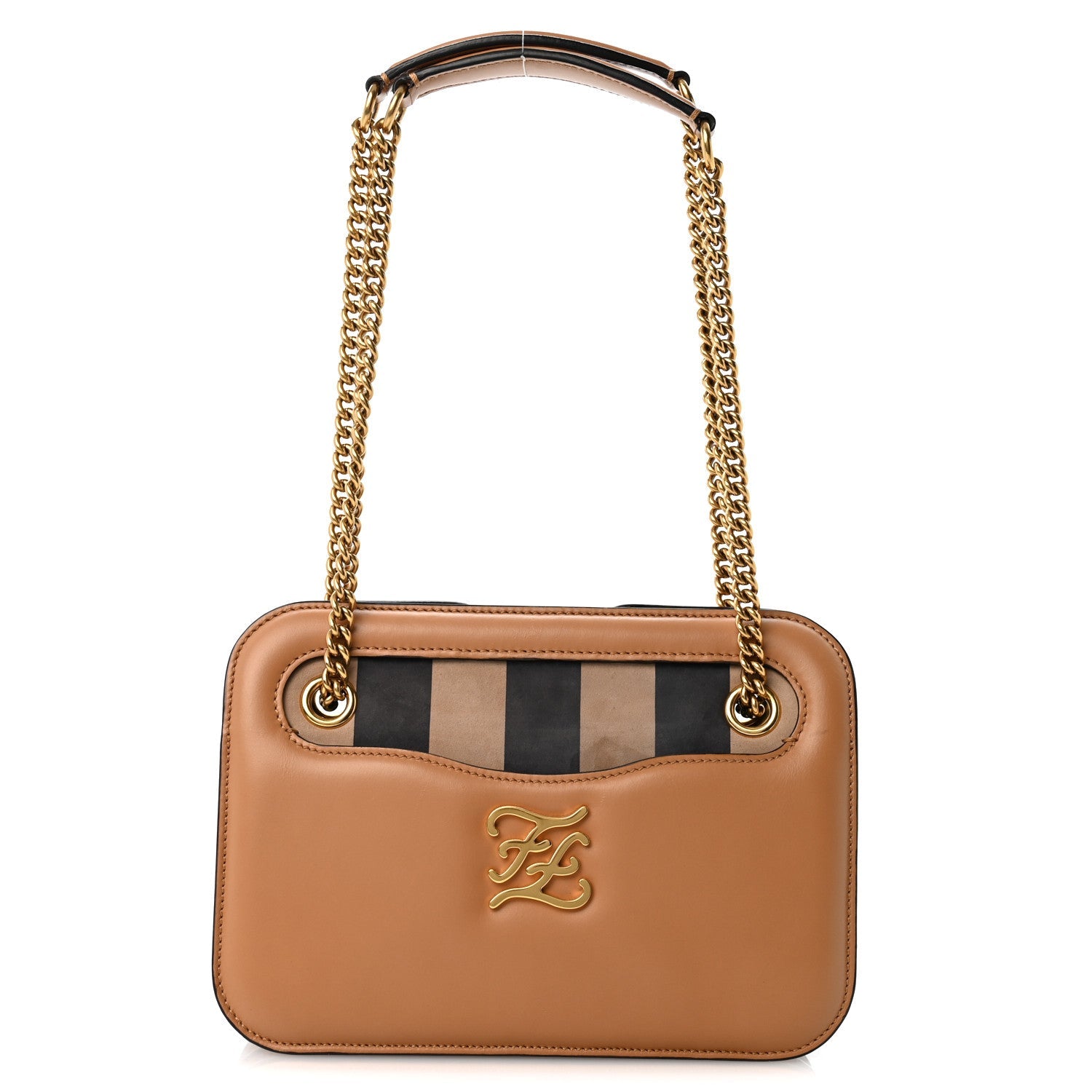 Fendi Vitello King Nubuck Pequin Karligraphy Pocket Shoulder Bag Biscuit Tobacco Moro