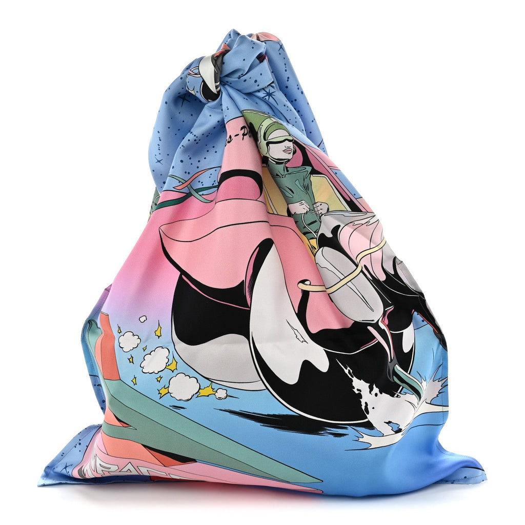 Hermès Silk Space Derby Furoshiki Bag GM Bleu Ciel Rose Vert Amande