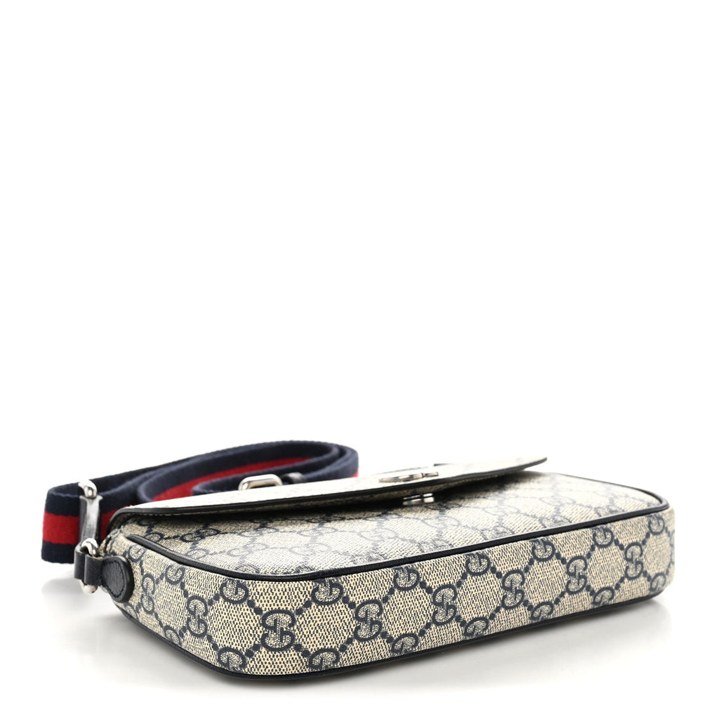 Gucci GG Supreme Monogram Textured Dollar Calfskin Web Mini Ophidia Envelope Shoulder Bag Beige Blue