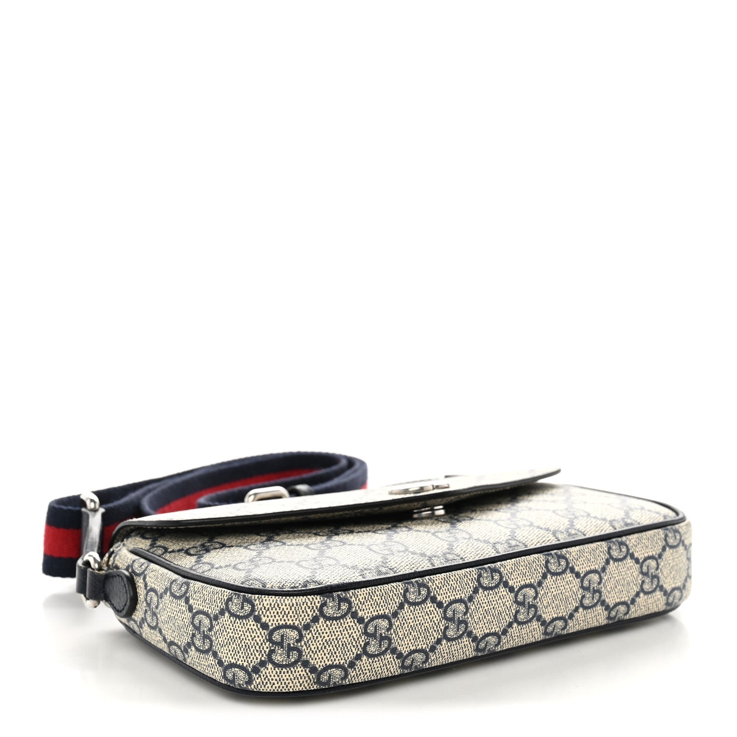 Gucci GG Supreme Monogram Textured Dollar Calfskin Web Mini Ophidia Envelope Shoulder Bag Beige Blue