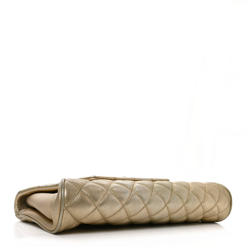 Chanel Metallic Lambskin Quilted Fold Up Again Clutch Gold