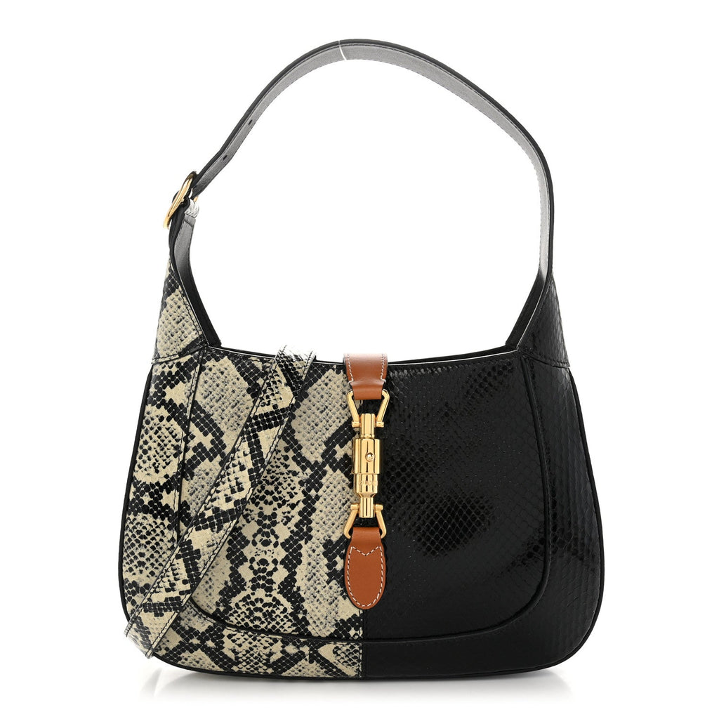 Gucci Snakeskin Small Jackie 1961 Hobo Black Beige