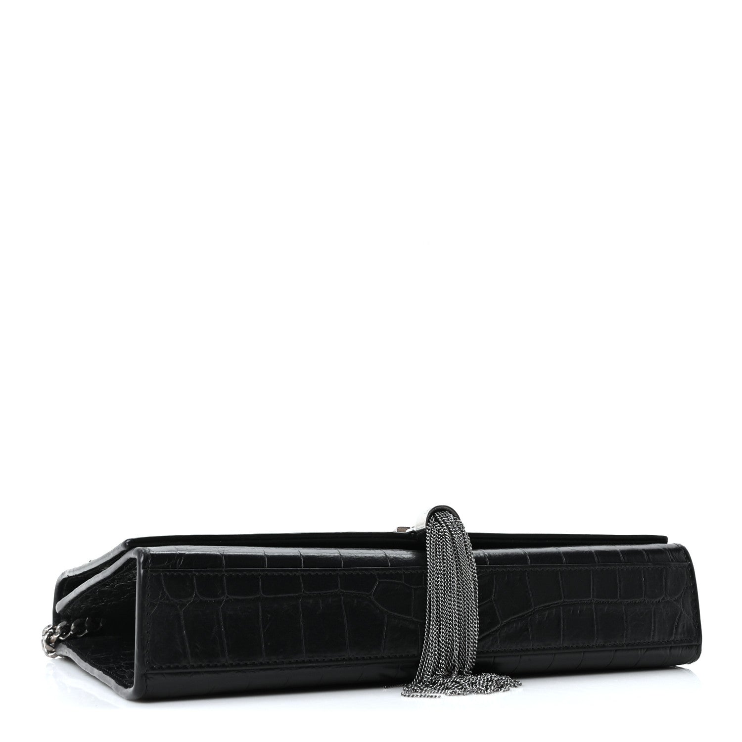 Saint Laurent Calfskin Crocodile Embossed Medium Classic Monogram Kate Tassel Satchel Black