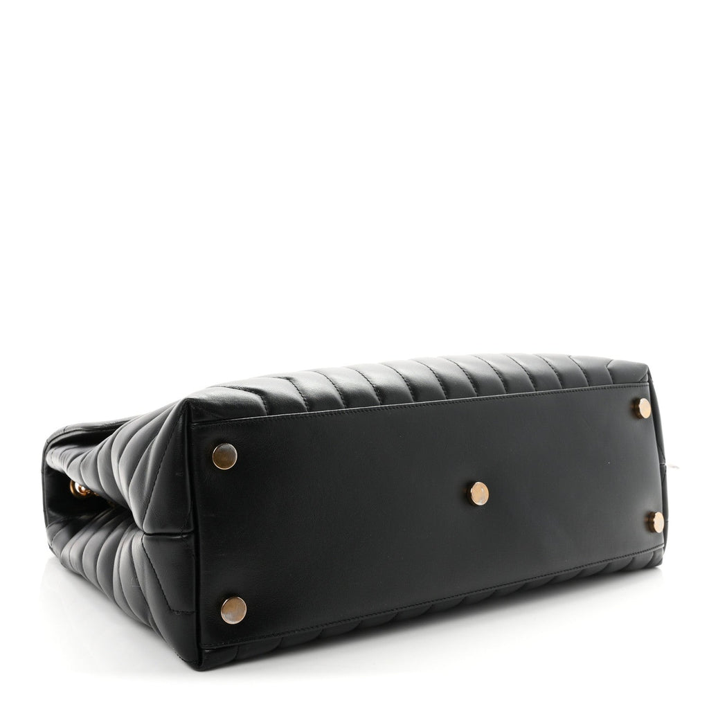 Saint Laurent Calfskin Y Quilted Monogram Large Loulou Chain Satchel Black